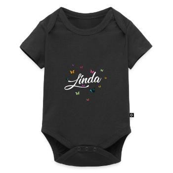 LINDA - Nom de fille avec des papillons colorés - Body à manches courtes Premium Bébé - noir - Devant