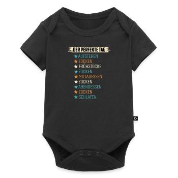 Tagesablauf eines Gamer Zocken Schlafen - Baby Premium Kurzarmbody - Schwarz - Vorne