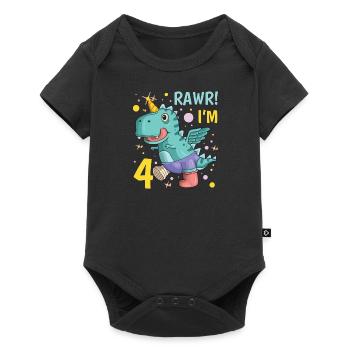 4ème anniversaire Jeune dinosaure 4 ans Dino - Body à manches courtes Premium Bébé - noir - Devant
