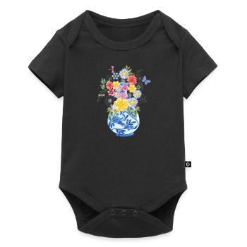Vrilles de fleurs Vase Bouquet Bouquet Fleurs - Body à manches courtes Premium Bébé - noir - Devant