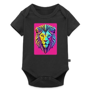 Funky und psychedelisches Löwengesicht - Baby Premium Kurzarmbody - Schwarz - Vorne