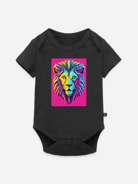 Funky und psychedelisches Löwengesicht - Baby Premium Kurzarmbody - Schwarz