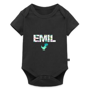 EMIL - Beautiful boy name with dinosaur - Baby Premium short-sleeve bodysuit - black - Front