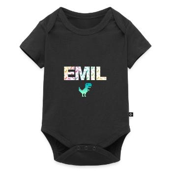 EMIL - Beautiful boy name with dinosaur - Baby Premium short-sleeve bodysuit - black - Front