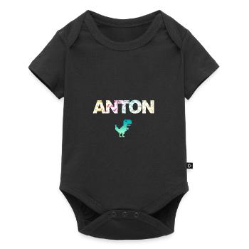 ANTON - Beau prénom de garçon avec dinosaure - Body à manches courtes Premium Bébé - noir - Devant