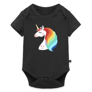 Einhorn Kopf stolzes Schimmel Pferde Kopf Logo - Baby Premium Kurzarmbody - Schwarz - Vorne
