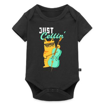 Lustiges Cello-Katzen-Design für Cello-Spieler - Baby Premium Kurzarmbody - Schwarz - Vorne