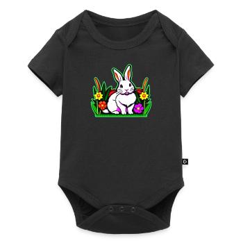 Bunter Hase mit Blumen - Baby Premium Kurzarmbody - Schwarz - Vorne