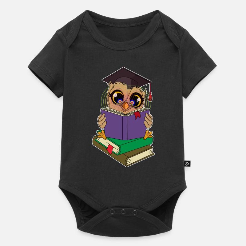 Lese Eule mit Büchern - Baby Premium Kurzarmbody - Schwarz