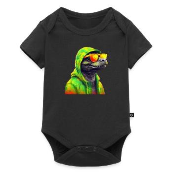 Krokodil mit Sonnenbrille Alligator Kaiman Reptil - Baby Premium Kurzarmbody - Schwarz - Vorne