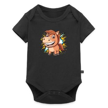 Pferde Ponyhof - Baby Premium Kurzarmbody - Schwarz - Vorne