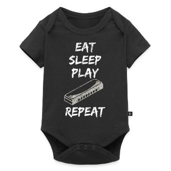 Shirt Geschenk Mundharmonika eat sleep play - Baby Premium Kurzarmbody - Schwarz - Vorne