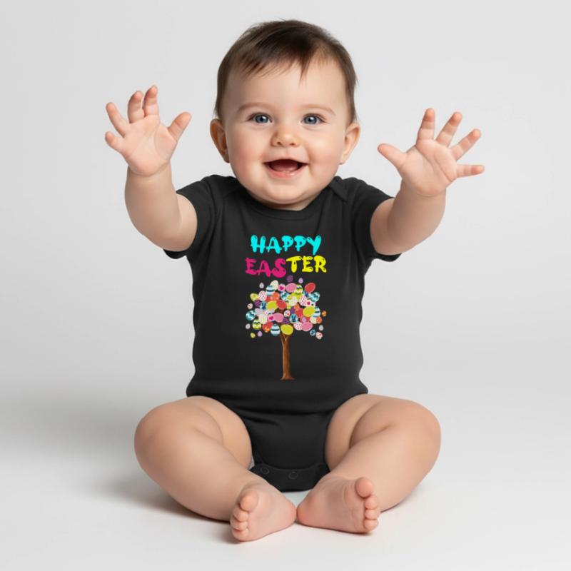 Happy Easter Egg Tree With Easter Rabbit Egg Baby Premium Kurzarmbody