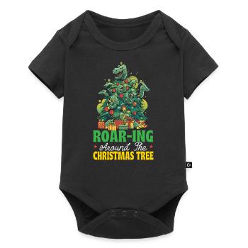 Dinosaur Christmas Tree, Santa Claus, - Baby Premium short-sleeve bodysuit - black - Front