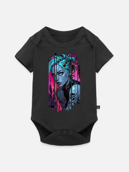 Neonblaues Cyber-Mädchen - Baby Premium Kurzarmbody - Schwarz