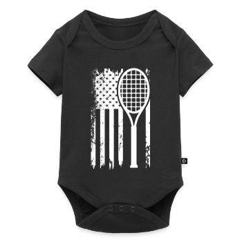Tennisracket Flagge Retro-Print - Baby Premium Kurzarmbody - Schwarz - Vorne