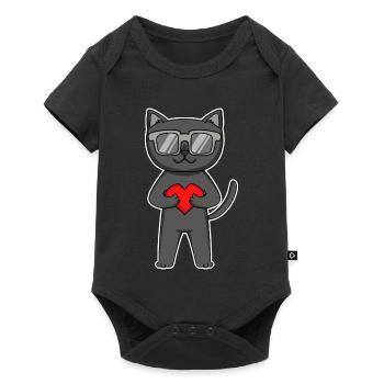 Chat Bombay avec lunettes de soleil et cœur - Body à manches courtes Premium Bébé - noir - Devant