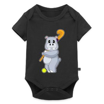 Hippopotamus Hockey sur gazon Stick - Body à manches courtes Premium Bébé - noir - Devant