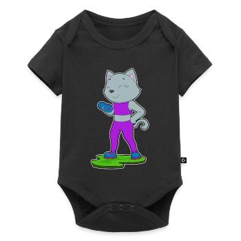 Katze Bodybuilder Hantel Bodybuilding - Baby Premium Kurzarmbody - Schwarz - Vorne