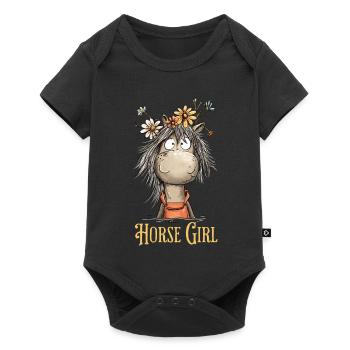 Horse Girl Pferd Mit Wildblumen Pferde Spruch - Baby Premium Kurzarmbody - Schwarz - Vorne