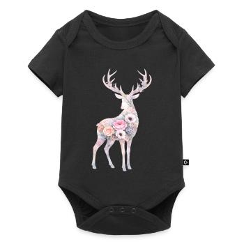 Deer Watercolor Silhouette Flowers - Baby Premium short-sleeve bodysuit - black - Front