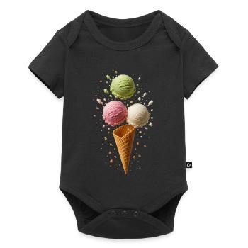 Drei Eiskugeln in knuspriger Waffel Motiv - Baby Premium Kurzarmbody - Schwarz - Vorne