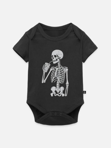 Skelett, das Strohhalm schlürft, Kunst - Baby Premium Kurzarmbody - Schwarz