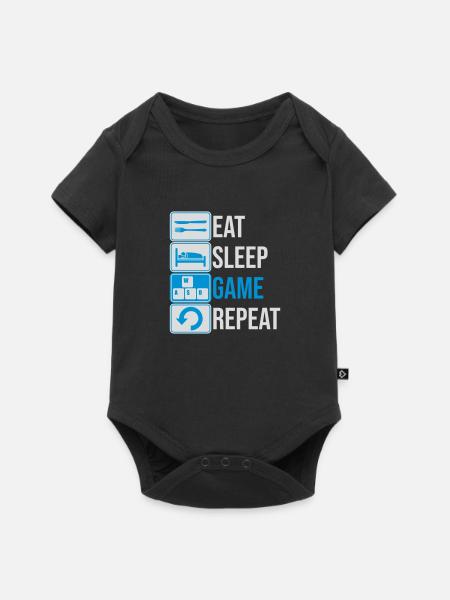 eat sleep game repeat - Baby Premium Kurzarmbody - Schwarz