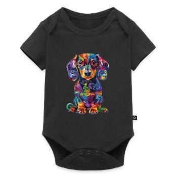 Bunte Dackel Hundekunst für Hundeliebhaber - Baby Premium Kurzarmbody - Schwarz - Vorne