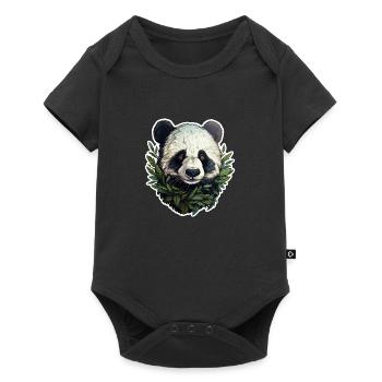 Panda jetant un coup d’œil hors des feuilles - Body à manches courtes Premium Bébé - noir - Devant