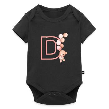 Rosa Bär Buchstabe - Baby Premium Kurzarmbody - Schwarz - Vorne
