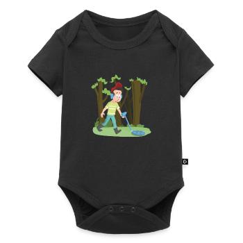 Chasseur de trésors avec détecteur de métaux navigue dans la forêt - Body à manches courtes Premium Bébé - noir - Devant