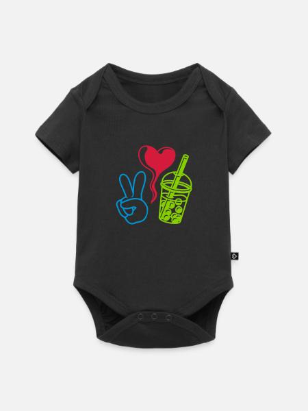 Love Peace Bubble Tea - Baby Premium Kurzarmbody - Schwarz