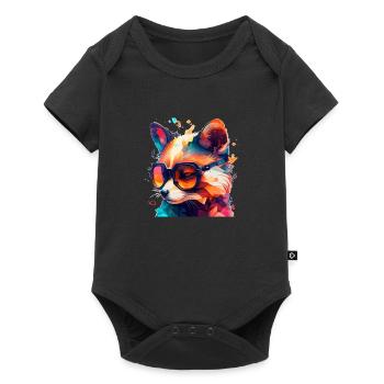 Disco Fuchs in bright colors with sunglasses - Baby Premium short-sleeve bodysuit - black - Front