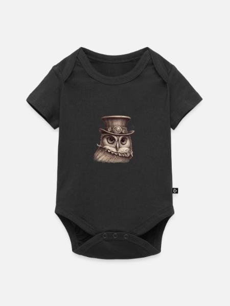 Steampunk Eule 1 - Baby Premium Kurzarmbody - Schwarz