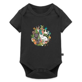 Tiere in Blumen n°1 - Baby Premium Kurzarmbody - Schwarz - Vorne
