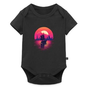 Synthwave sailing ship - Baby Premium Kurzarmbody - Schwarz - Vorne