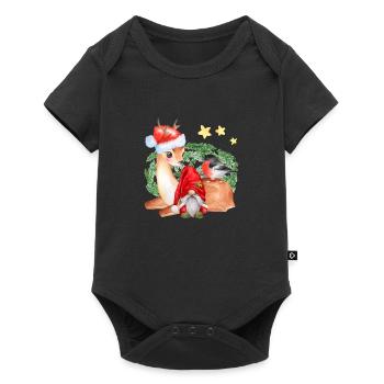 Wichtel Nils mit Rentier Freya - Baby Premium Kurzarmbody - Schwarz - Vorne