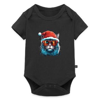 T-shirt chat avec bonnet de Père Noël pour Noël - Body à manches courtes Premium Bébé - noir - Devant