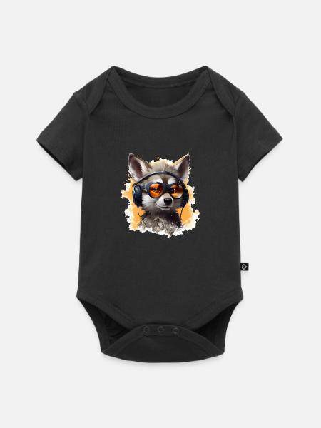 Wolf Design avec des écouteurs et des lunettes de soleil - Body à manches courtes Premium Bébé - noir