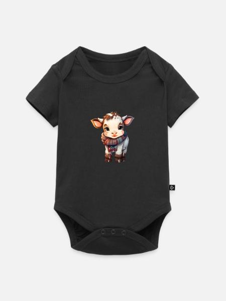 süsses Kälbchen im Winter - Baby Premium Kurzarmbody - Schwarz