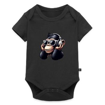 Ape chimpanzee with sunglasses and headphones - Baby Premium short-sleeve bodysuit - black - Front