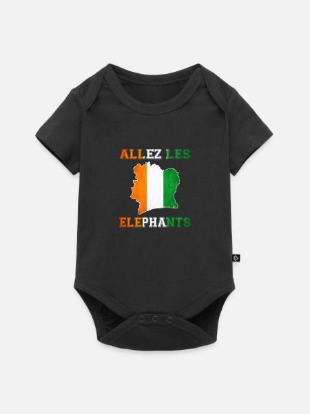 Allez LES Éléphant Maillot de Pied Côte d'Ivoire - Body à manches courtes Premium Bébé - noir