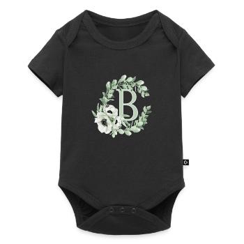 Buchstabe B mit Blumen - Baby Premium Kurzarmbody - Schwarz - Vorne
