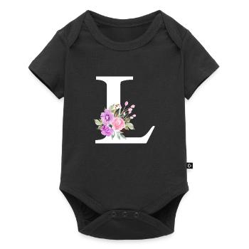 Purple Floral Letter L - Baby Premium short-sleeve bodysuit - black - Front