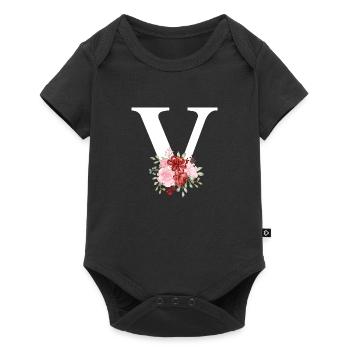Roter floraler V-Buchstabe - Baby Premium Kurzarmbody - Schwarz - Vorne