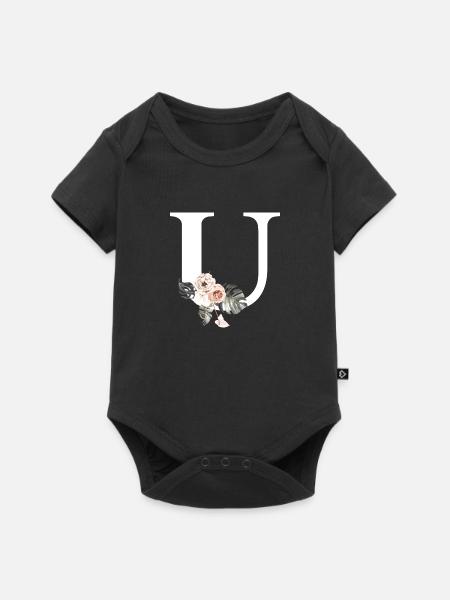 Tropischer floraler U-Buchstabe - Baby Premium Kurzarmbody - Schwarz