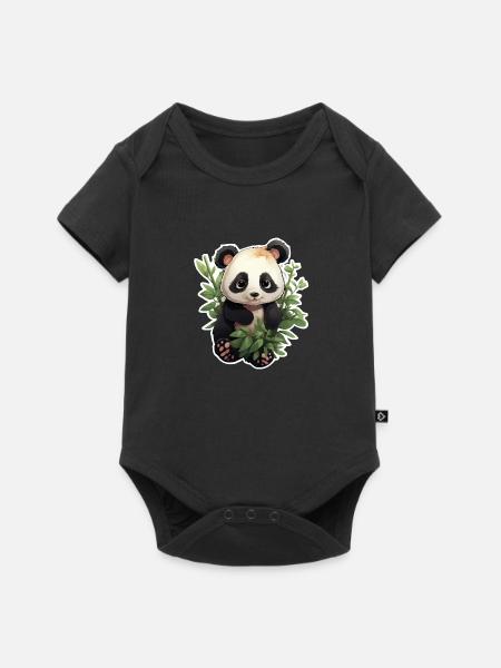 Panda niedlich - Baby Premium Kurzarmbody - Schwarz
