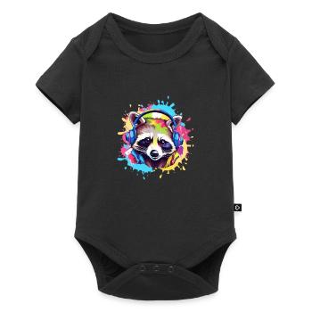 raccoon, colorful, painting, headphones, graffiti - Baby Premium short-sleeve bodysuit - black - Front