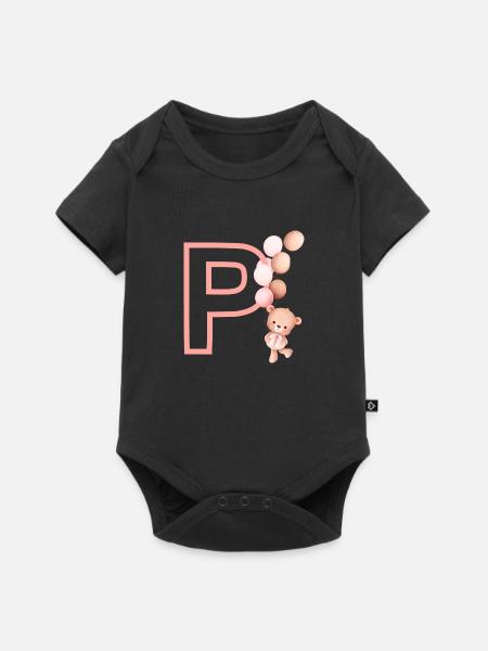 Rosa Bär Buchstabe P - Baby Premium Kurzarmbody - Schwarz